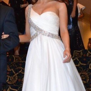 Jovani one-shoulder white prom dress